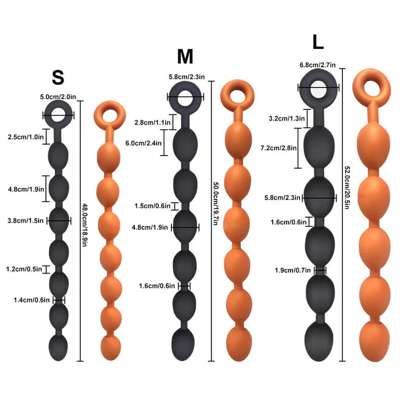 Silicone Anal Beads - 3 Sizes Anal Balls - Anal Chain with a Pull Ring